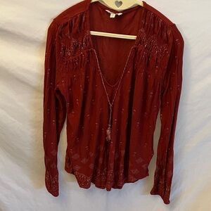 Lucky Brand: Red Bohemian Top- L